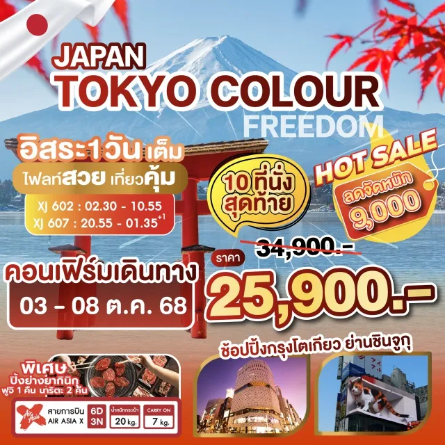 ทัวร์ญี่ปุ่น โตเกียว วัดนาริตะชินโชจิ สวนโคกามาซาโอ 6 วัน 3 คืน